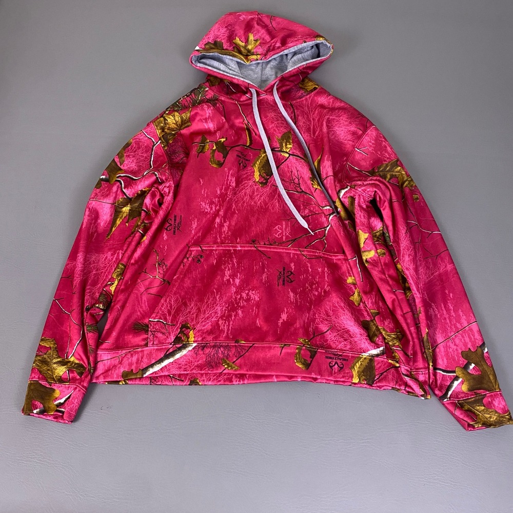 Realtree Camo Hoodie Womens XL Xtra Colors Pink Polyester Pullover Sweatshirt